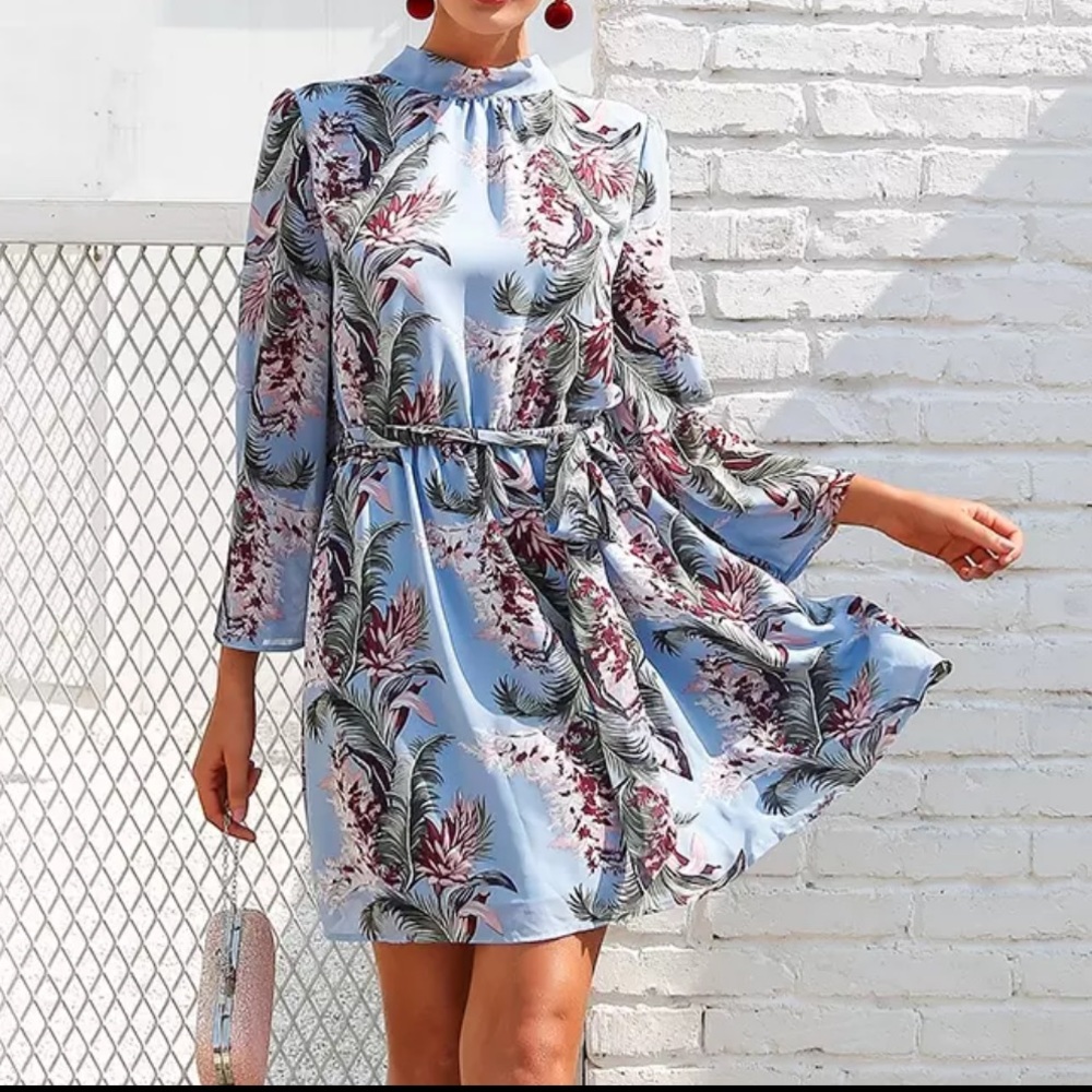 Floral print summer chiffon open back dress
